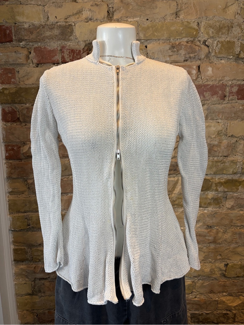 Armani Collezioni Cream Zip-Front Knit Cardigan